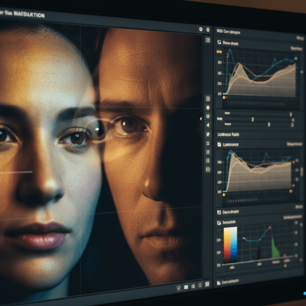 Close-up detail work showing color grading precision and technical refinement