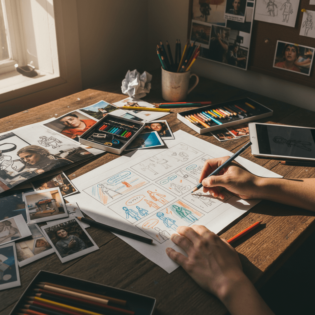 Storyboard sketching and concept development process